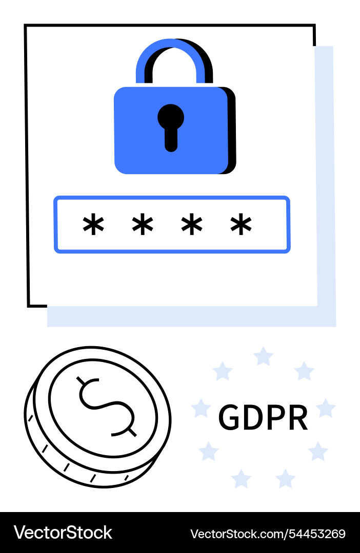 Blue lock and password box representing security Vector Image