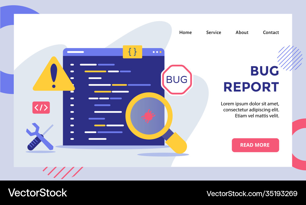 Bug report magnifier on data software Bug report magnifier on data software vector image