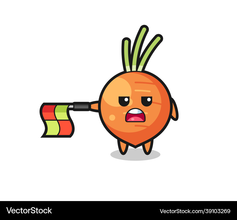 Carrot character as line judge hold the flag Carrot character as line judge hold the flag vector image