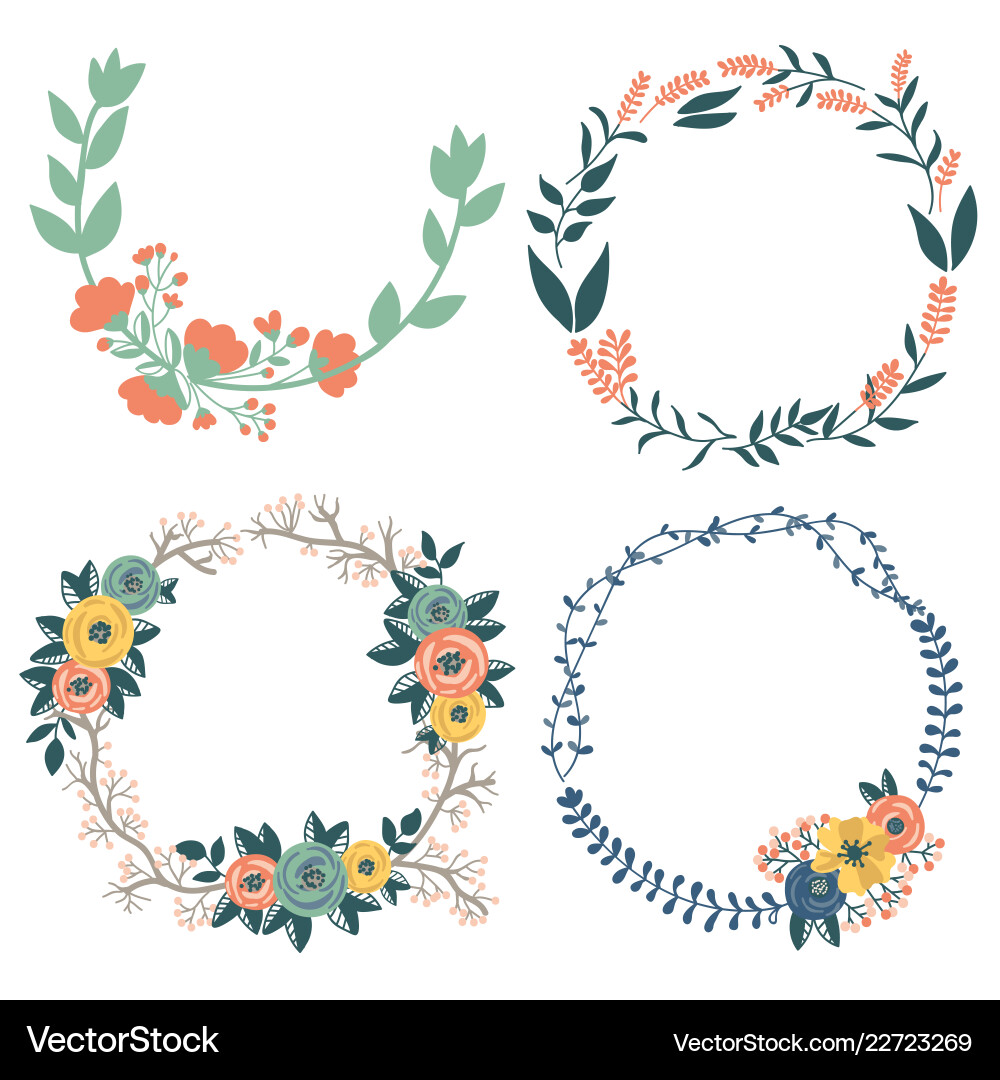 Colorful Floral Wreath Set Vector Image