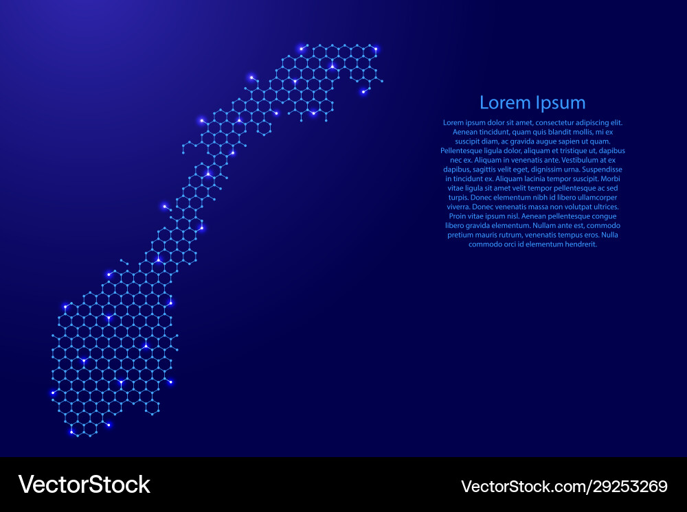 Norway map from futuristic hexagonal shapes Norway map from futuristic hexagonal shapes vector image