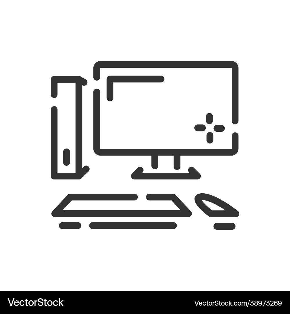 Pc system icon in simple one line style vector image