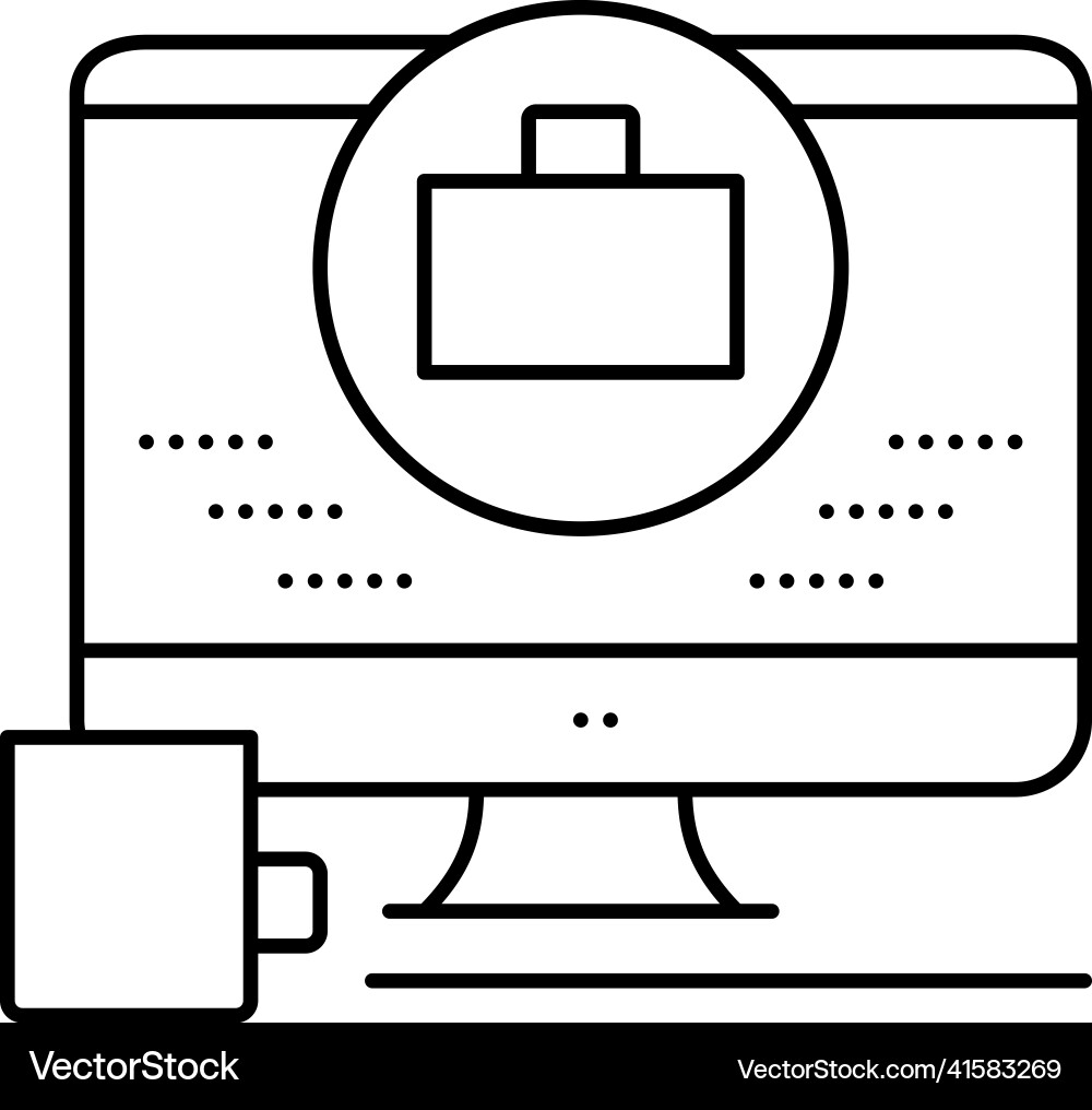 Remote work computer screen line icon Vector Image