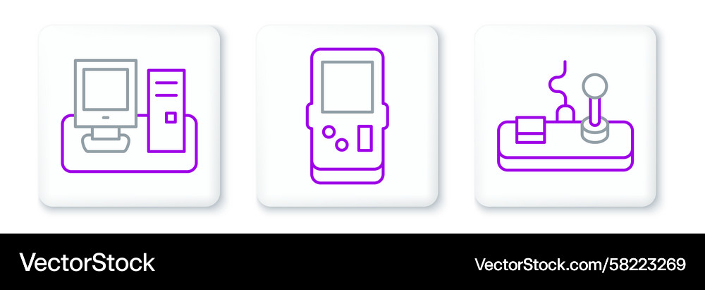 Set line gamepad monitor with keyboard and tetris Set line gamepad monitor with keyboard and tetris Vector Image