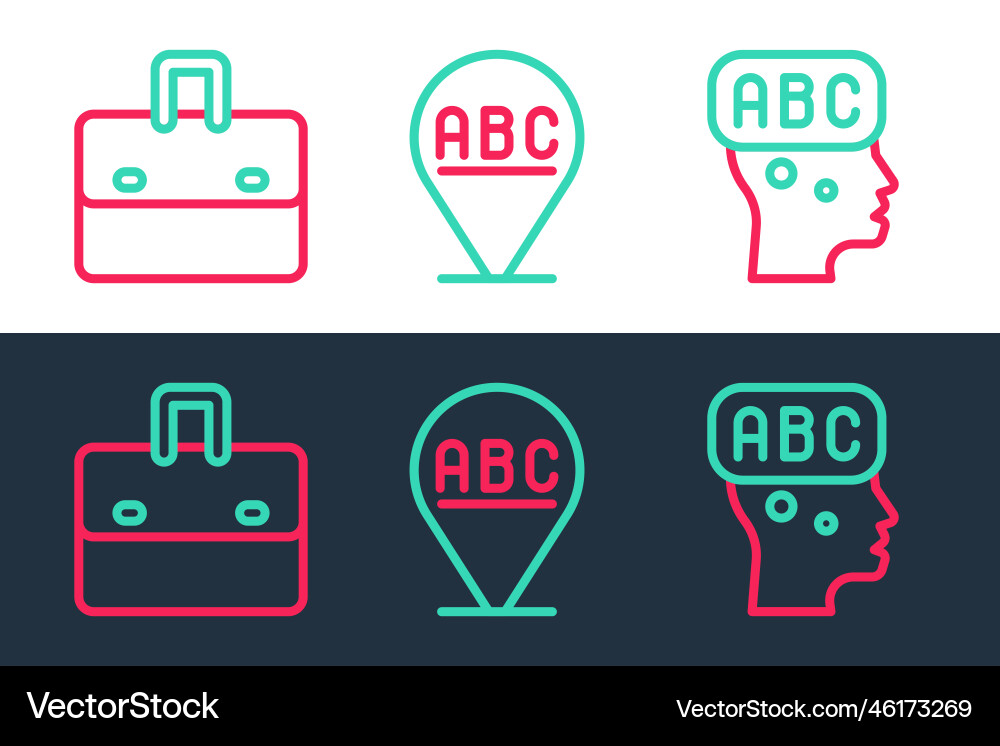 Set line learning foreign languages briefcase Set line learning foreign languages briefcase Vector Image