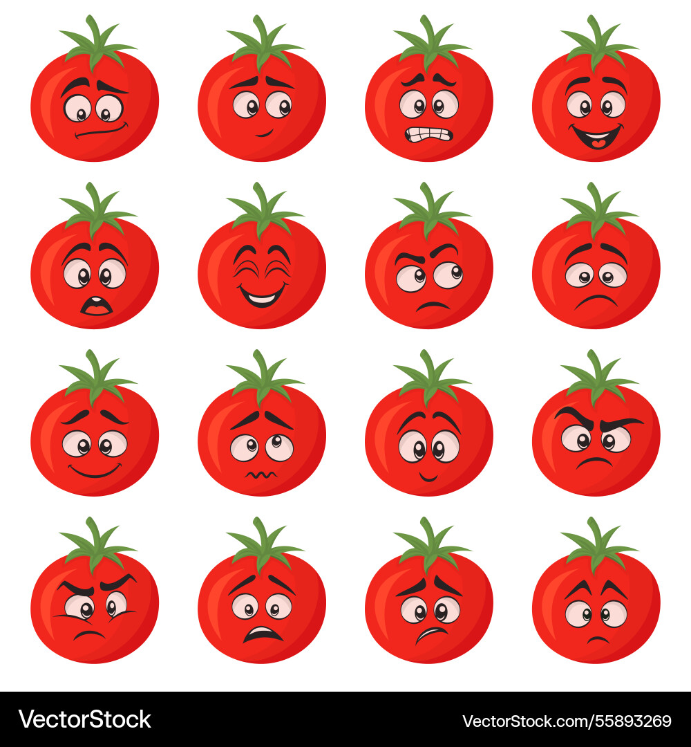 Tomato face expressions set cartoon Tomato face expressions set cartoon vector image
