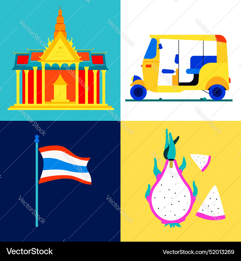 Tourist features of thailand - set flat design Tourist features of thailand - set flat design vector image