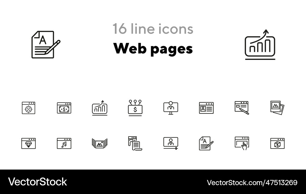 Web pages line icon set Web pages line icon set vector image