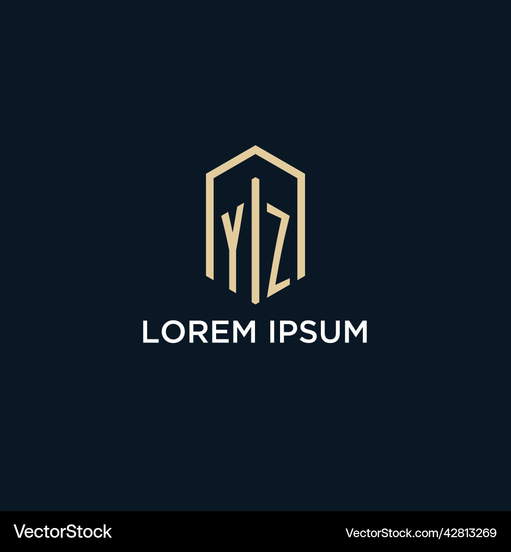 Yz initial monogram logo with hexagonal shape vector image