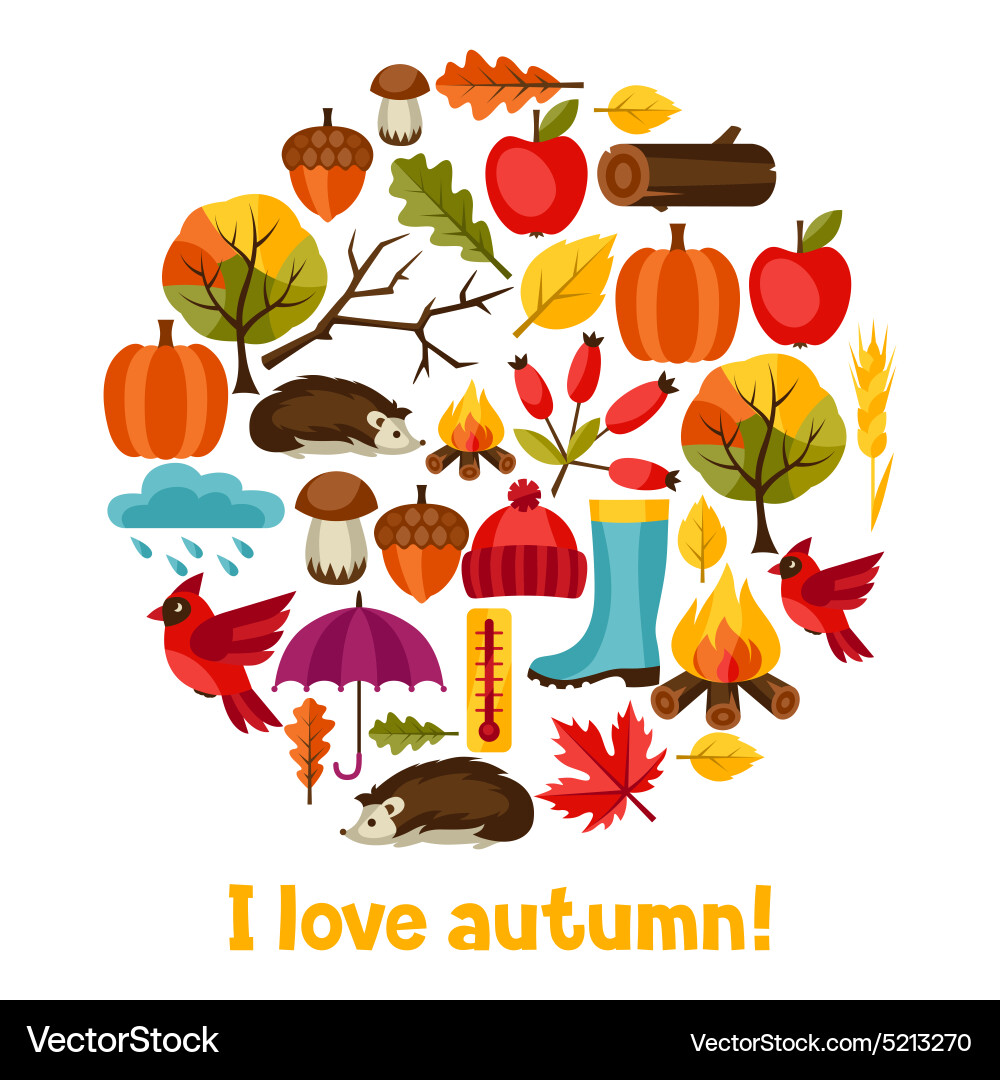 Background design with autumn icons and objects vector image