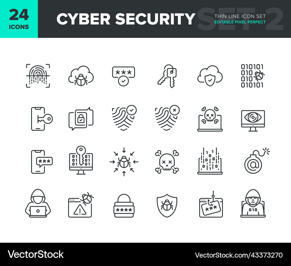 Cyber security line icon set vector image