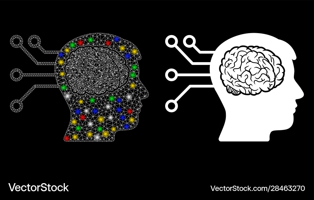 Flare mesh 2d brain computer connection icon Flare mesh 2d brain computer connection icon vector image
