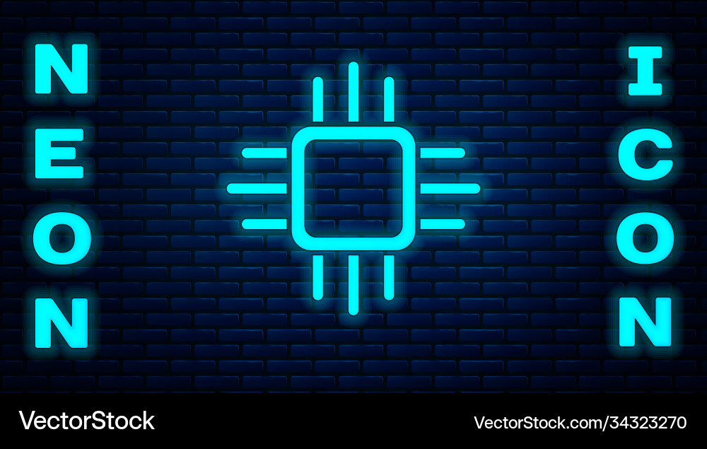 Glowing neon computer processor with microcircuits Glowing neon computer processor with microcircuits vector image