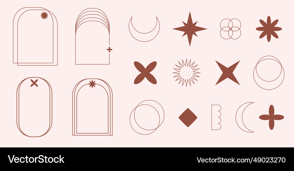 Retro boho line abstract frames and elements set Retro boho line abstract frames and elements set Vector Image