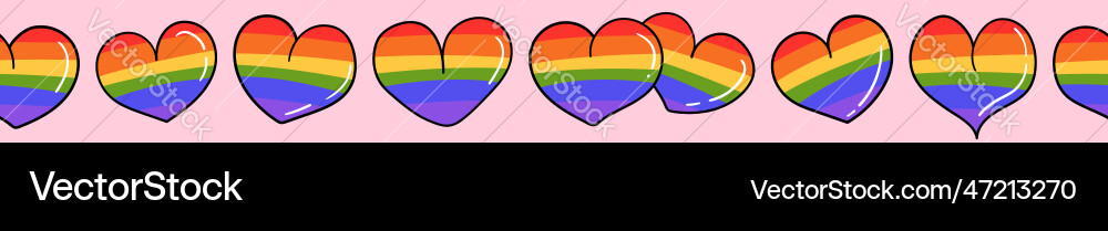 Seamless border with lgbt rainbow flag hearts Seamless border with lgbt rainbow flag hearts vector image