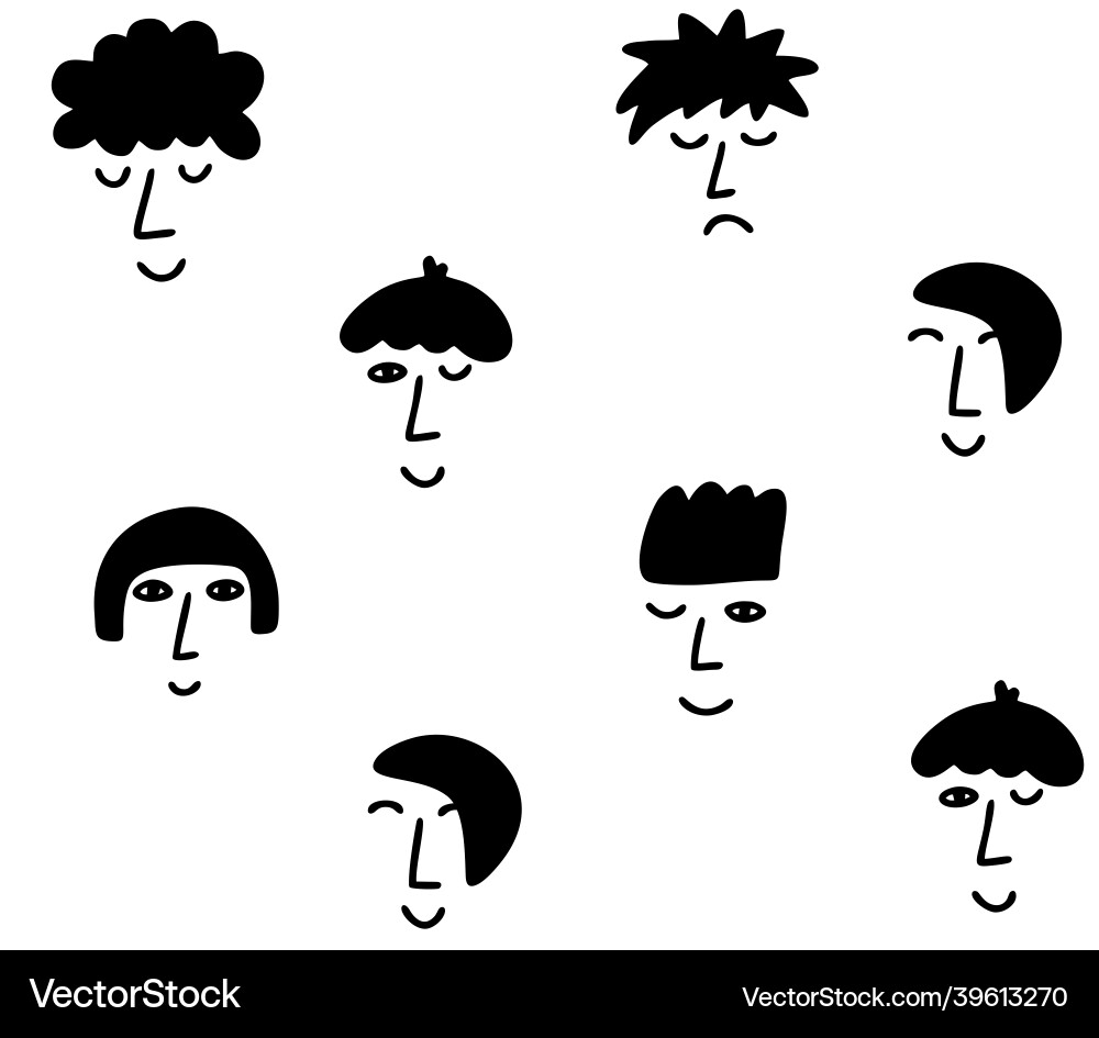 Seamless pattern with doodle faces in simple vector image