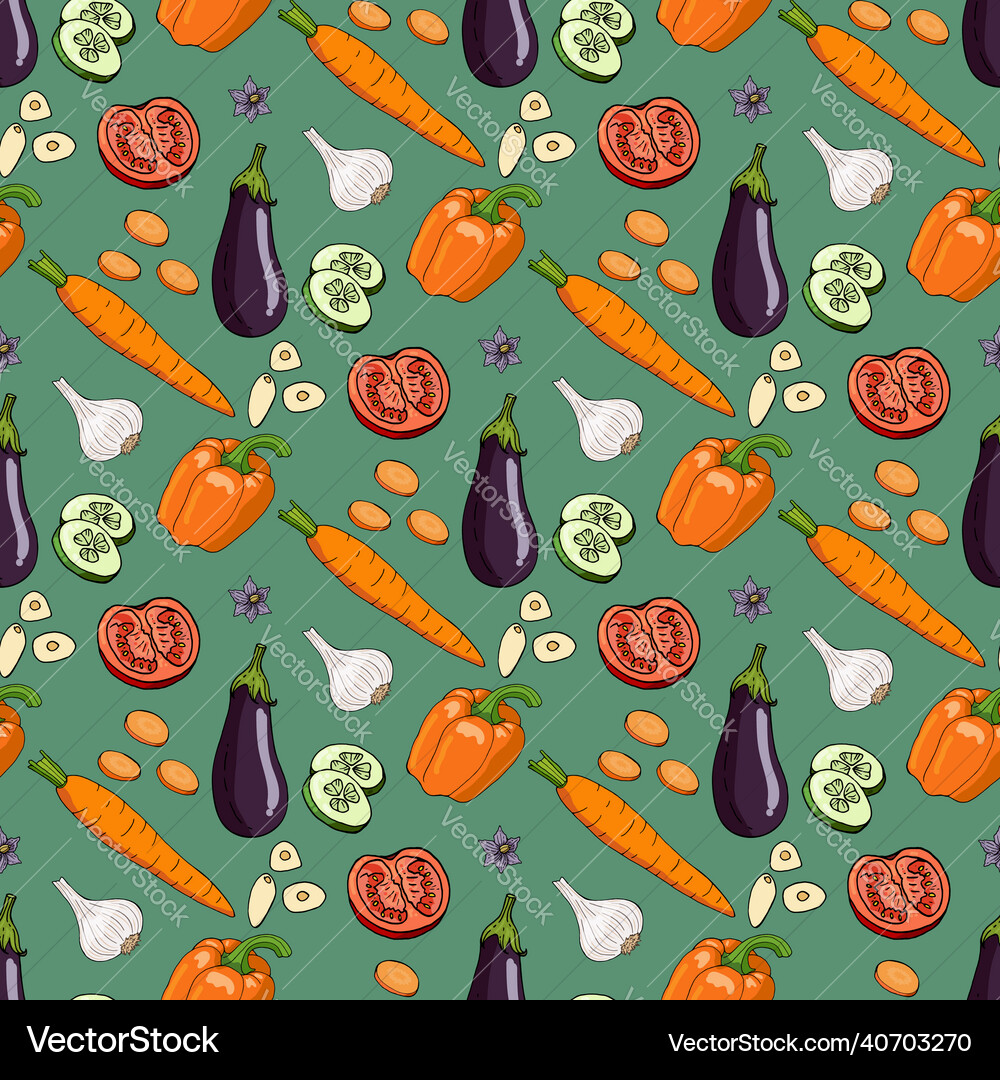 Seamless pattern with tomato cucumber carrot Seamless pattern with tomato cucumber carrot vector image