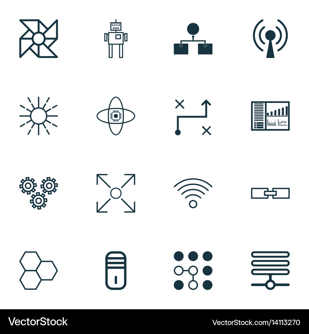Set of 16 artificial intelligence icons includes vector image