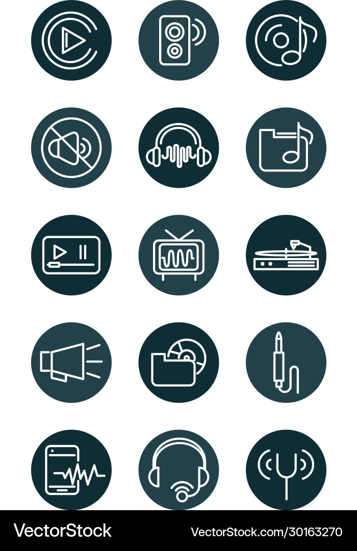 Sound audio volume music block style icons set Vector Image