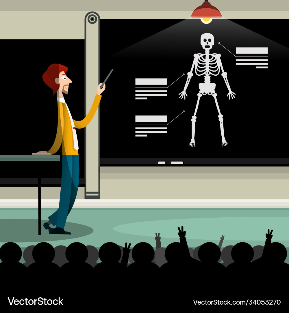University teacher in class with pointer students Vector Image