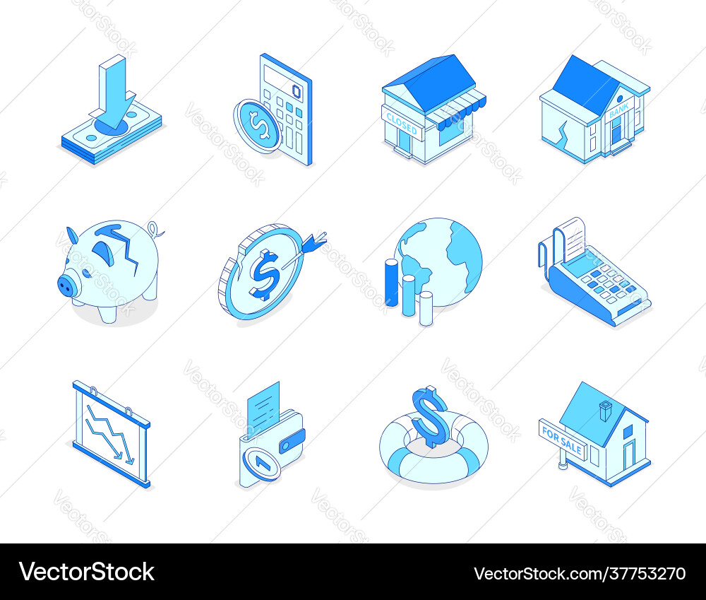 Wirtschaftskrise - moderne Linie isometrische Icons gesetzt Wirtschaftskrise - moderne Linie isometrische Icons gesetzt vektorbild