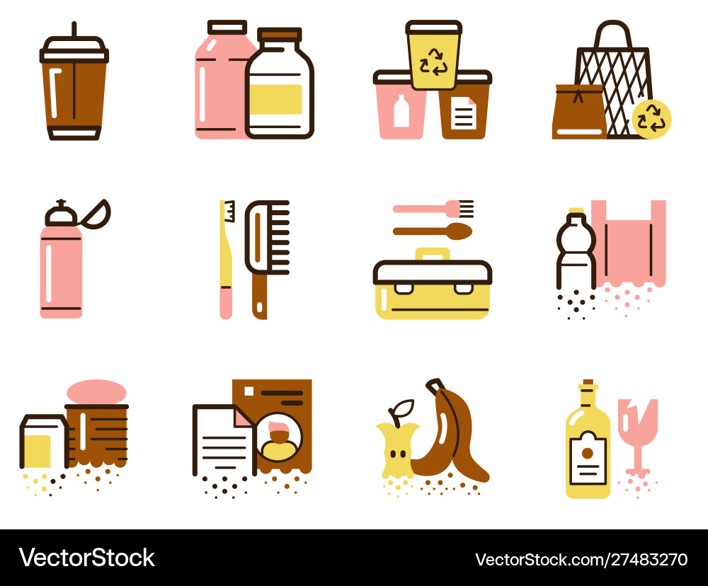 Zero waste color linear icons set Zero waste color linear icons set vector image