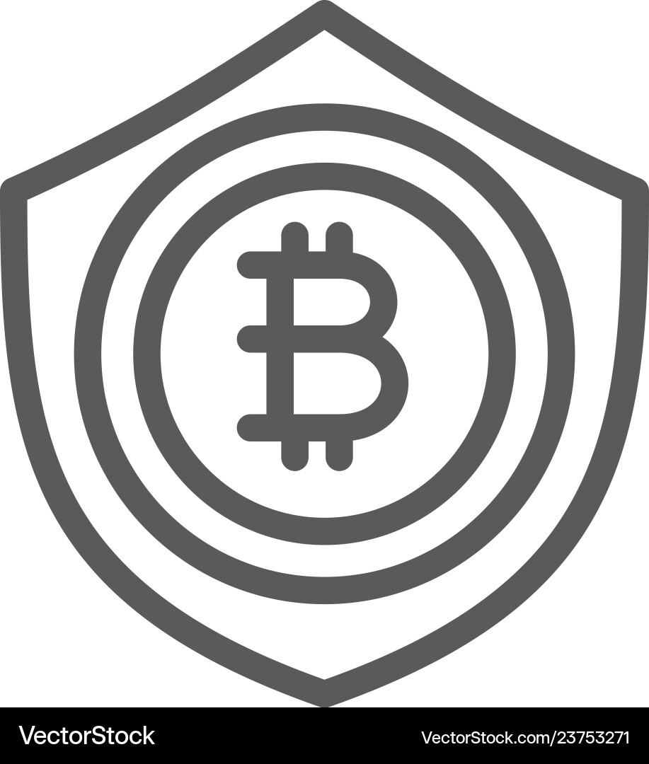 Bitcoin coin with shield protection blockchain vector image