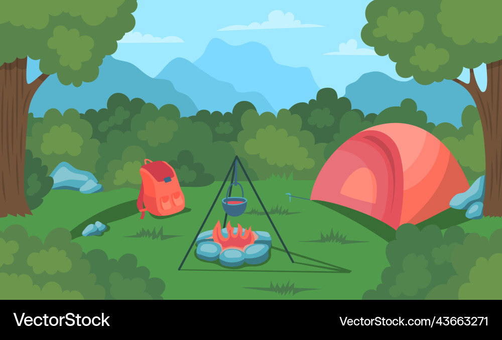 Cartoon Farbe Sommer Camp Landschaft Konzept Cartoon Farbe Sommer Camp Landschaft Konzept vektorbild