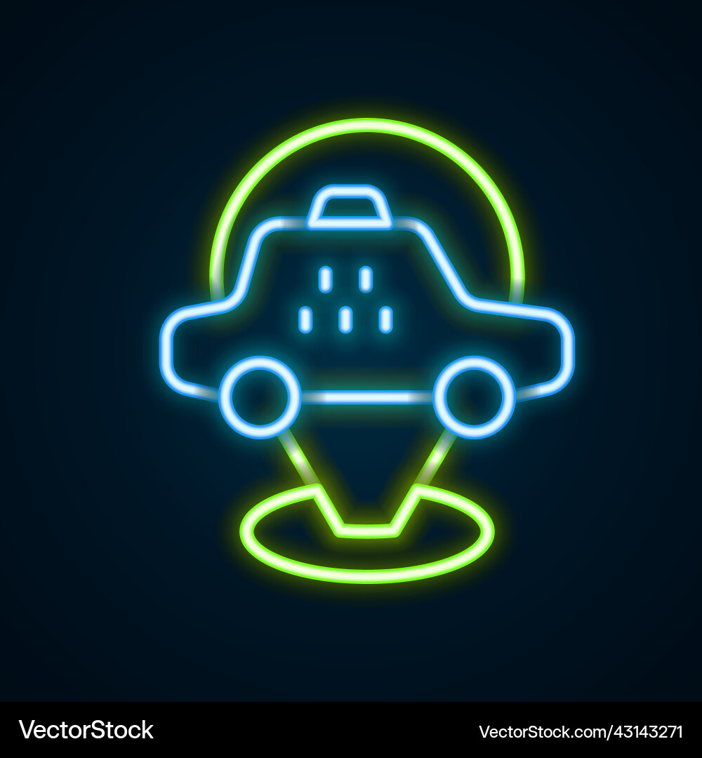 Glowing neon line map pointer with taxi car icon Vector Image