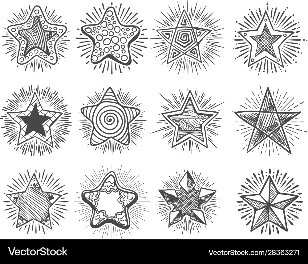 Hand gezeichnete Vintage Doodle Sterne Set Hand gezeichnete Vintage Doodle Sterne Set vektorbild
