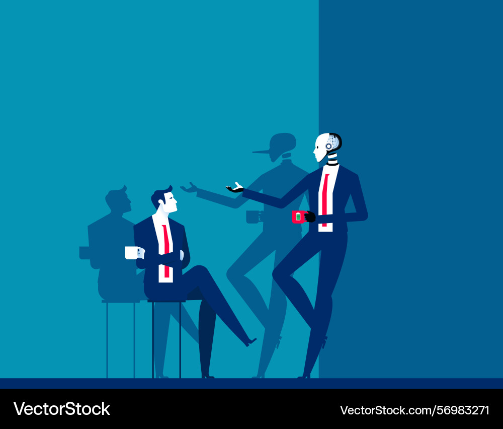 Robot with long nose shadow fraud artificial vector image