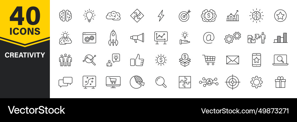 Set of 40 creativity and idea web icons in line Set of 40 creativity and idea web icons in line vector image