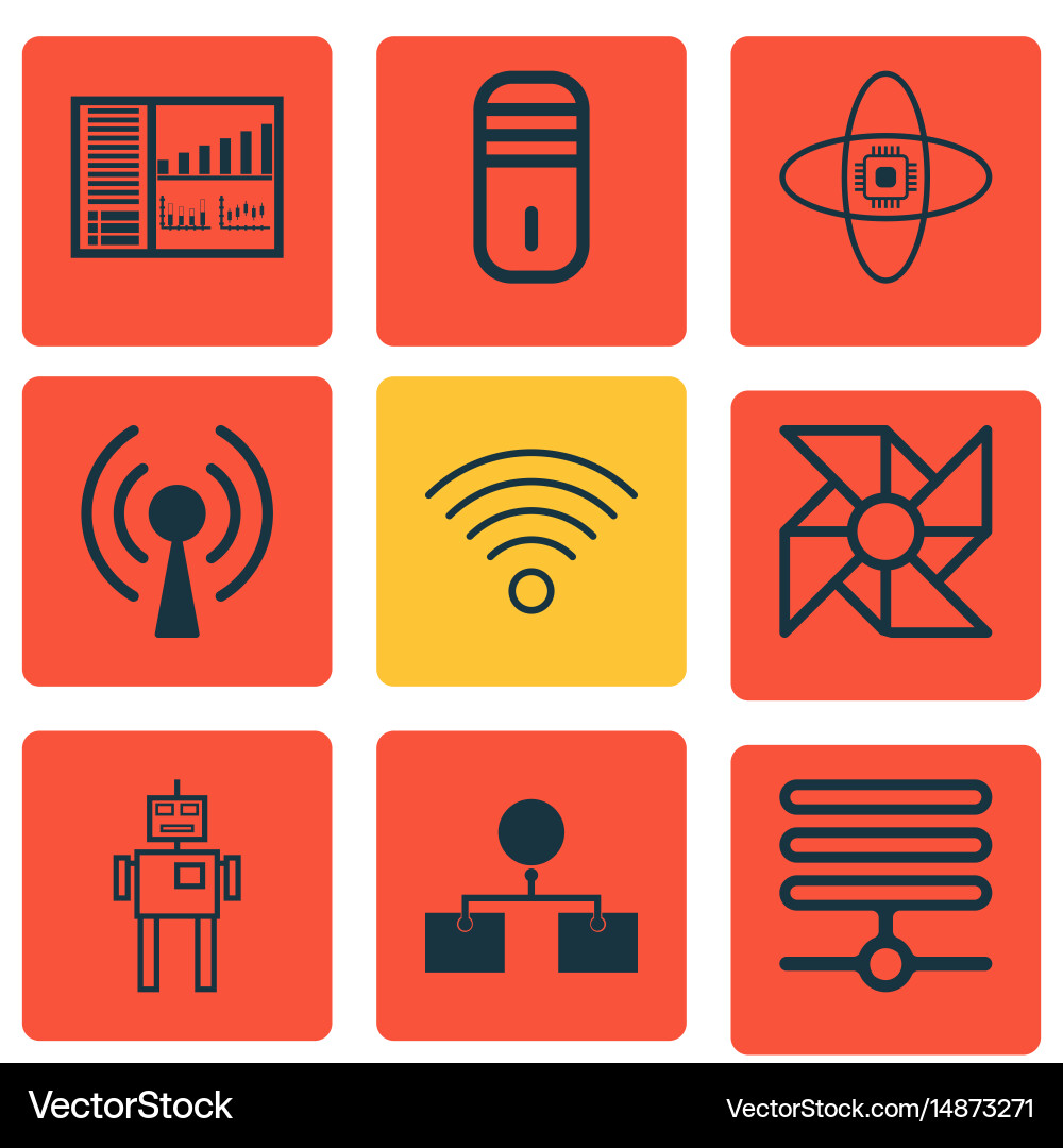 Set of 9 robotics icons includes wireless vector image