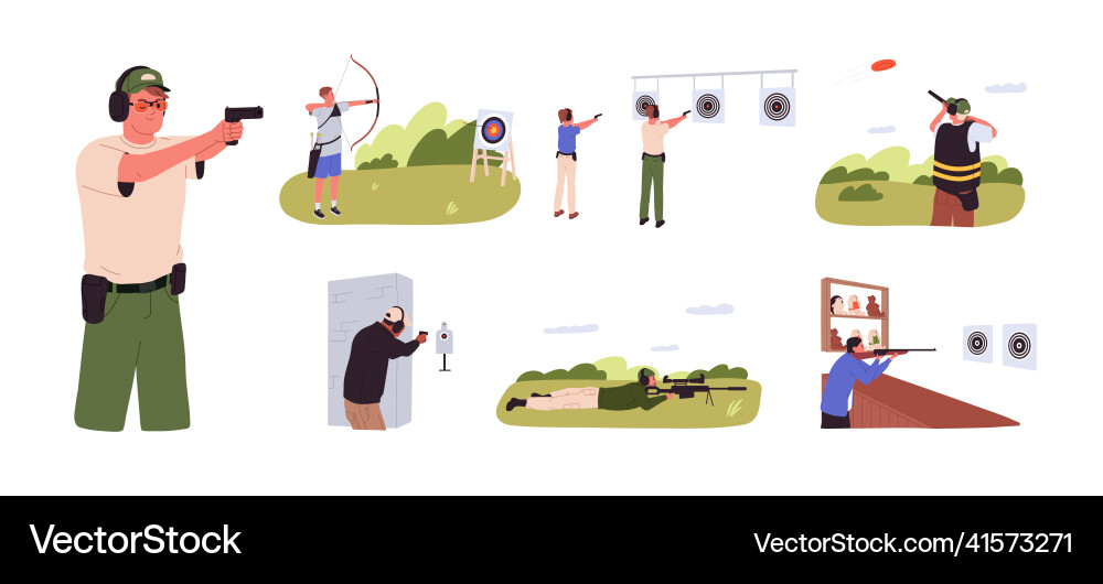 Shooters with firearms at shooting ranges Shooters with firearms at shooting ranges vector image