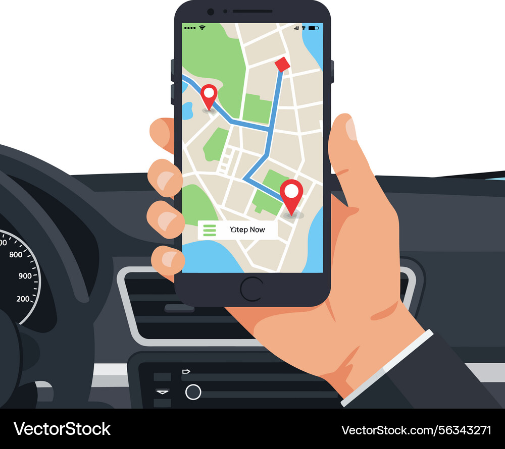 Smartphone with navigation app showing route vector image
