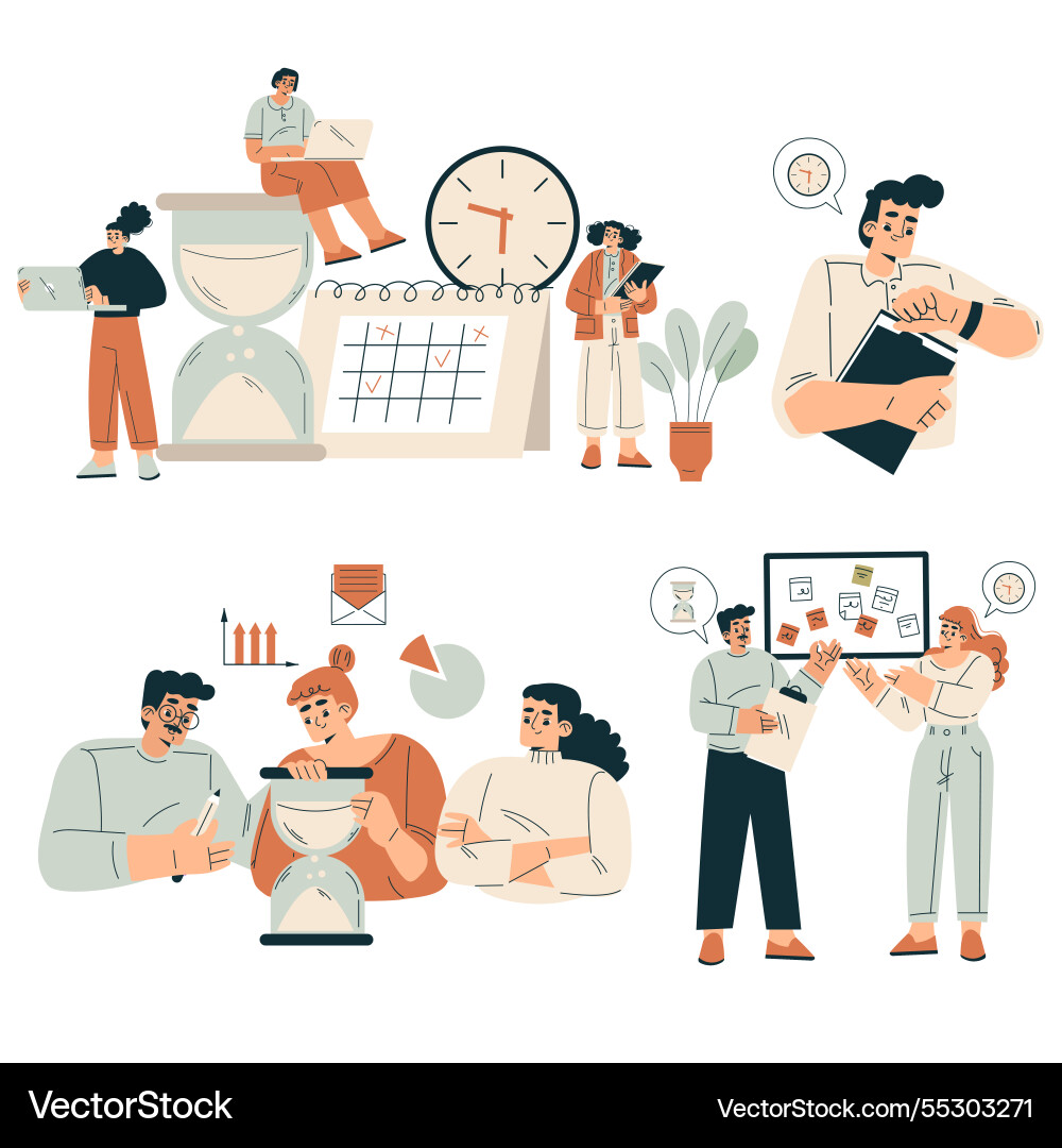 Time management with man and woman organizing Time management with man and woman organizing vector image