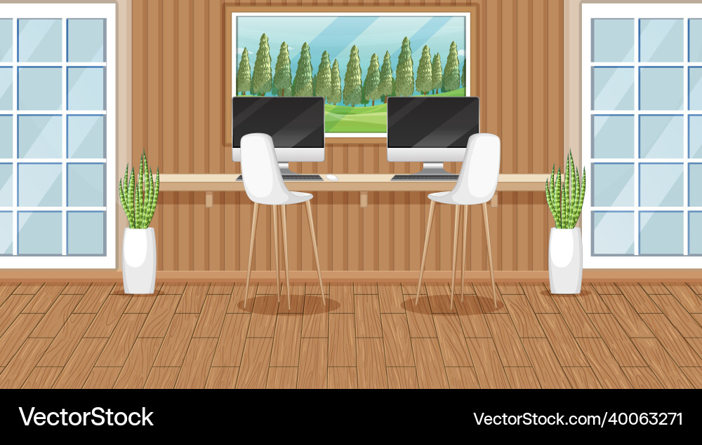 Workroom scene with two computers on the table Workroom scene with two computers on the table vector image