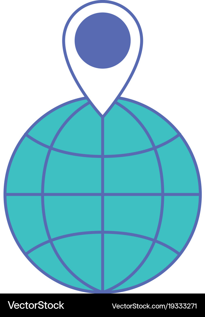 World globe and map pointer on top in blue vector image