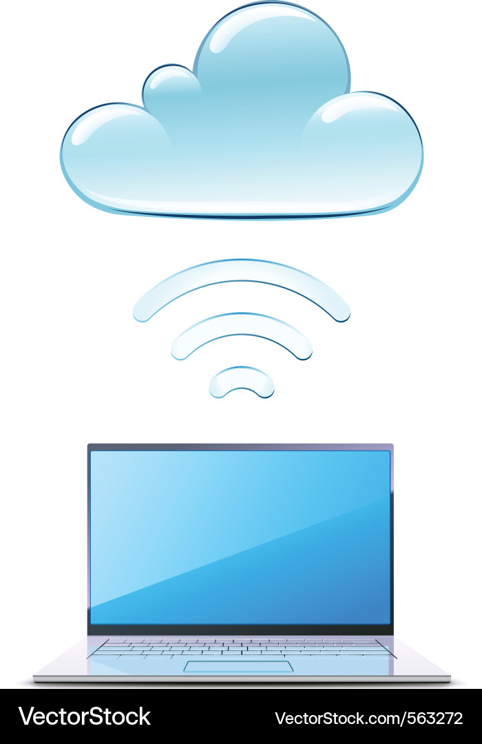 Connected Laptop - Cloud Computing Vector Image