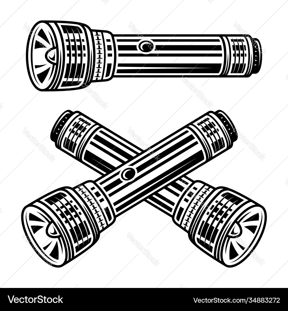 Flashlight set black objects or elements Vector Image