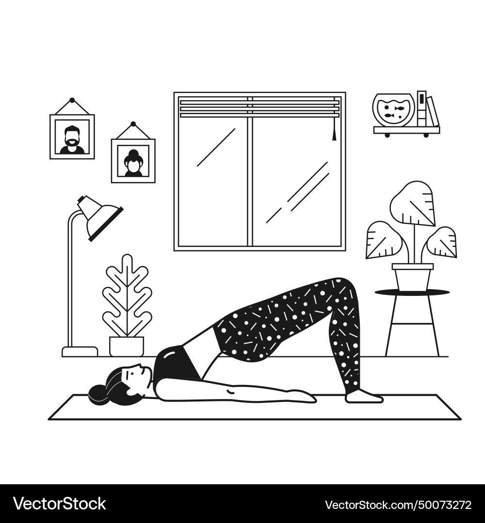 Frau die Yoga im Wohnraum macht Frau die Yoga im Wohnraum macht vektorbild