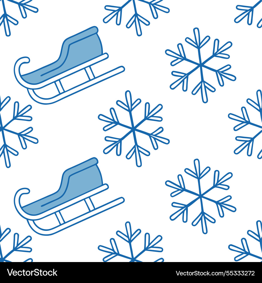 Frosty snowflake and sled seamless tile pattern Frosty snowflake and sled seamless tile pattern Vector Image
