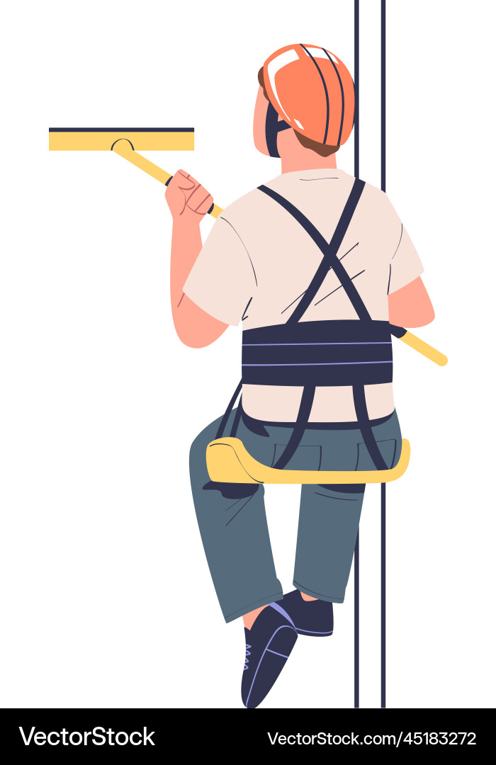 Man working at height with squeegee suspended Man working at height with squeegee suspended vector image