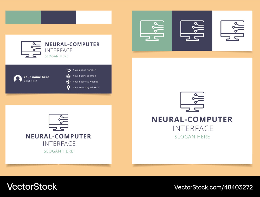 Neural computer logo design with editable slogan Neural computer logo design with editable slogan vector image