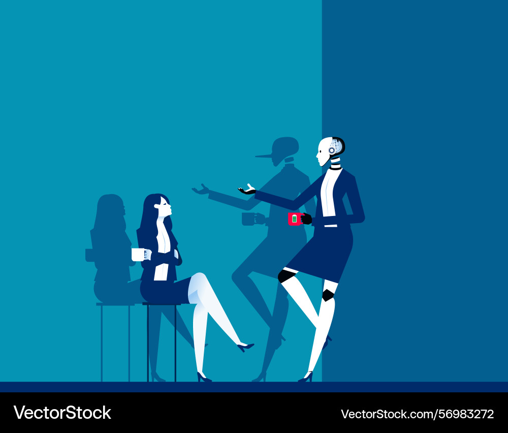 Robot with long nose shadow fraud artificial vector image