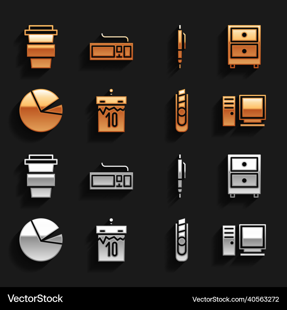Set calendar drawer with documents computer Set calendar drawer with documents computer vector image