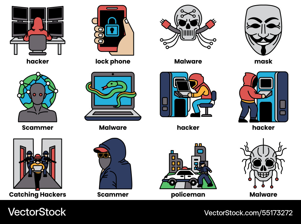 Set of in the concept hackers a line style Set of in the concept hackers a line style vector image