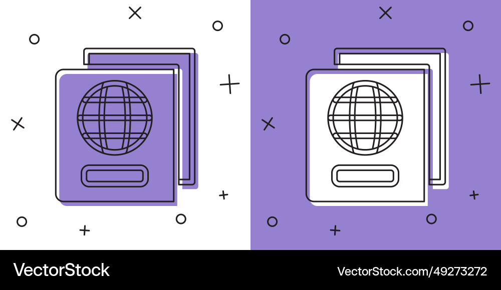 Set passport with biometric data icon isolated Vector Image