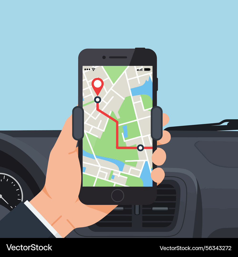 Smartphone navigation app showing route map Smartphone navigation app showing route map vector image