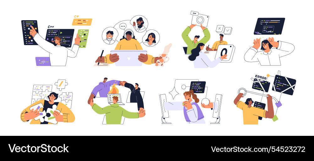 Web development processes concept set programmers Web development processes concept set programmers vector image